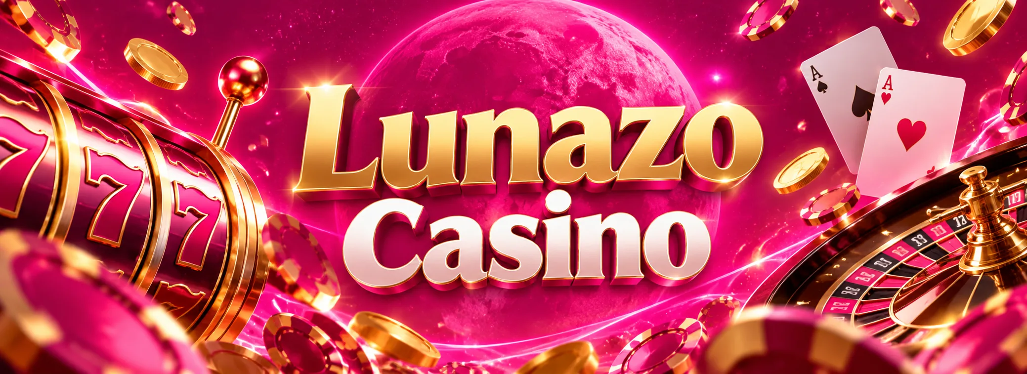 Banner de bienvenida de Lunazo Casino con bono del 300% hasta $1,500 y 150 giros gratis